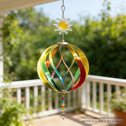 Hanging Wind Spinners Outdoor - Tool-Free Assembly Garden Wind Spinners, Spring Metal Yard Decor with Dual Hooks for DIY Accessories, Weatherproof Rust-Resistant 3D Ball(Rainbow, 12 Inch)
