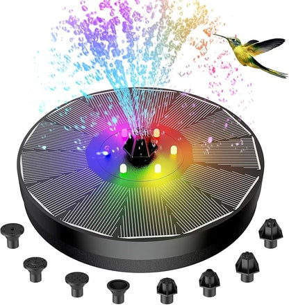 Solar Water Fountain,Upgrade 3W Solar Powered Bird Baths Fountains Pump, Solar Fountain with Lights 7 Nozzles Four fixators, Outdoor Bird Bath. GardenPond,Decorative Water Fountains.