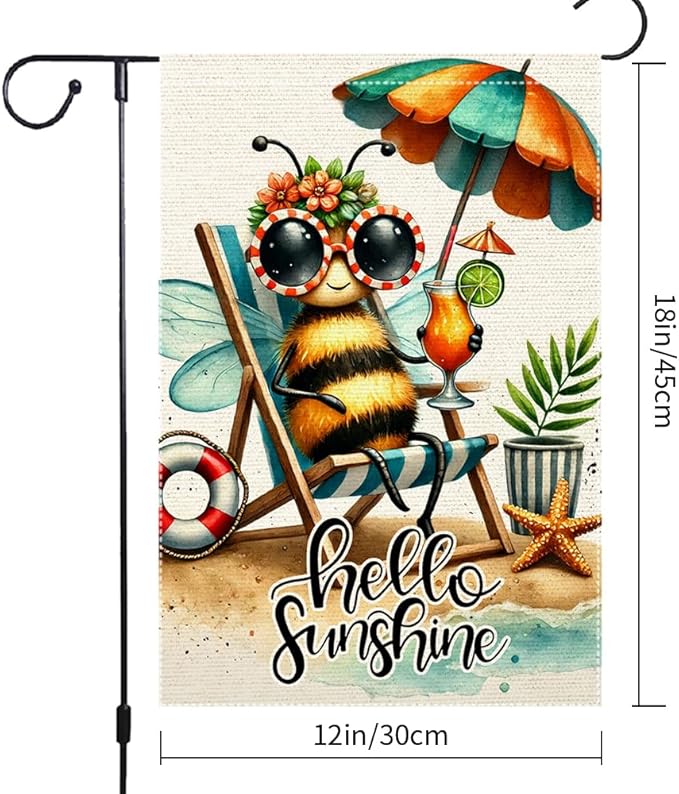 Welcome Summer Tropical Garden Flag Bee Swim Rings Beach Wooden Chair Sun Umbrella Garden Flags 12x18 Inch Double Sided Small Burlap Outside Decorations