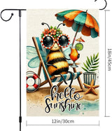 Welcome Summer Tropical Garden Flag Bee Swim Rings Beach Wooden Chair Sun Umbrella Garden Flags 12x18 Inch Double Sided Small Burlap Outside Decorations