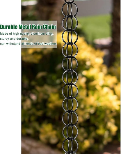 Black Rain Chains for Outside, Metal Double Loop Rain Gutter Chains 6ft 8.5ft 12ft, Gutter Chain Downspout, Garden Porch Rain Catcher Chain(1.5m/4.9ft)
