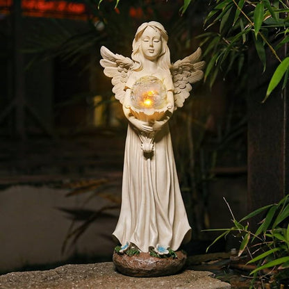 Angel Statue for Garden - 16.3 inches Guardian Solar Garden Statues with Solar Lights, Angel Figurines Gardening Gifts for Mom Grandma Lawn Outdoor Ornaments Figurines for Outdoor Decor