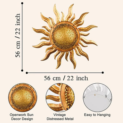 Metal Sun Wall Art 22" Large Outdoor Wall Decor Unique Metal Wall Hanging Outside Decoration for Indoor and Outdoor,Yard,Patio,Garden, Home,Bedroom and Farmhouse, Thoughtful Gift, Housewarming Gift
