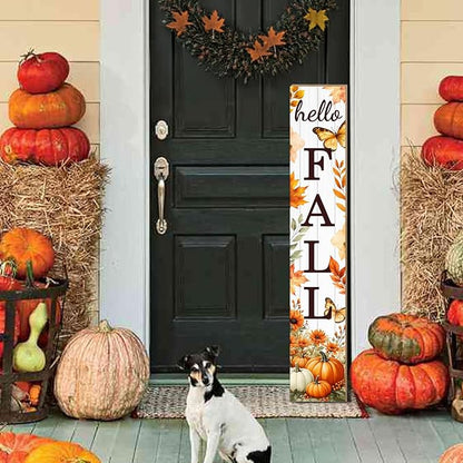 Hello Fall Porch Sign Autumn Pumpkin Maple Leaf Welcome Sign Vertical Standing Sign For Front Porch Decor Farmhouse Hanging Wall Sign for Patio Yard Party Indoor Outdoor Thanksgiving Decoration 47.2"H