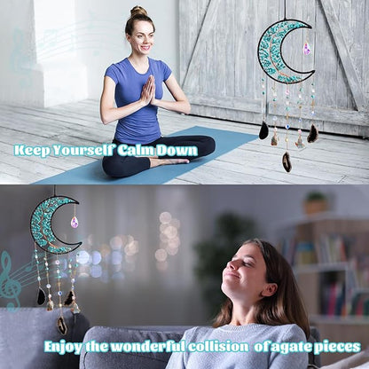 Crystal Wind Chimes，Moon Tree of Life Suncatchers for Windows Hanging Decoration Crystal Suncatcher Hainging Window Wall Room Decor Gifts for Adults Girls