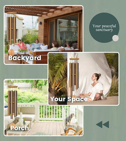 Nalulu Large Wind Chimes – 35” Gold Modern Wind Chimes for Deep, Soothing Tones – Outdoor Garden Décor, Hand-Tuned Metal Chimes for Relaxation – Weatherproof Gift for Patio, Yard & Zen Spaces