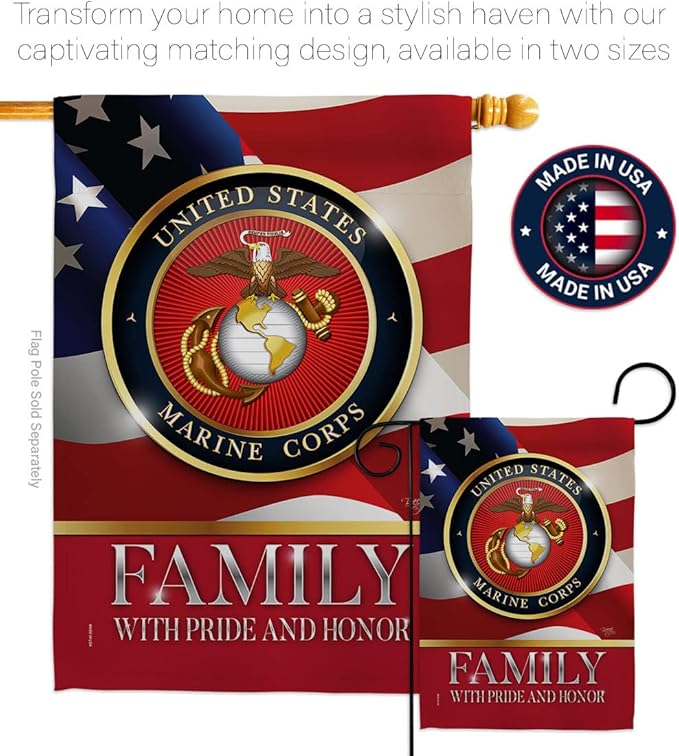 US Marine Family Honor House Flag - Pack Armed Forces Corps USMC Semper Fi United State American Military Veteran Retire Official Support Our Troops - Garden Yard Gift Double-Sided 28 X 40