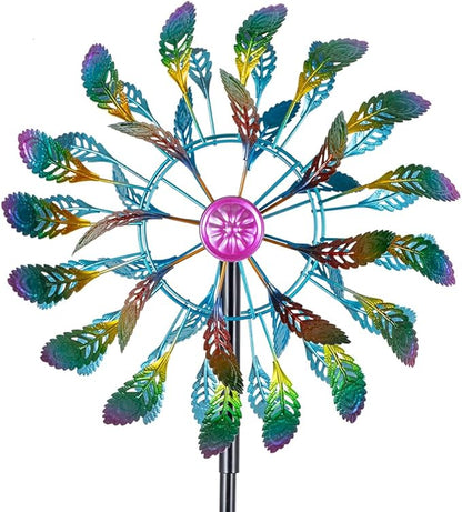 DREAMSOUL 64" Tall Peacock Feather Wind Spinners Outdoor 360° Rotation Metal Windmill for Yard Kinetic Wind Spinner