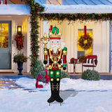 Christmas Yard Stakes Lighted Up Metal Christmas Yard Decorations LED King Nutcracker with Crown Scepter Lighted Stakes Outdoor Xmas Stake Lawn Pathway Outdoor Decoration