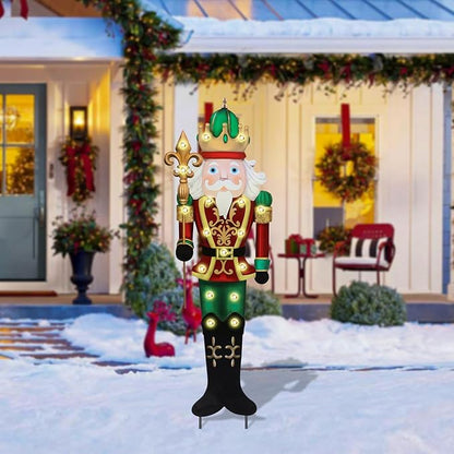Christmas Yard Stakes Lighted Up Metal Christmas Yard Decorations LED King Nutcracker with Crown Scepter Lighted Stakes Outdoor Xmas Stake Lawn Pathway Outdoor Decoration