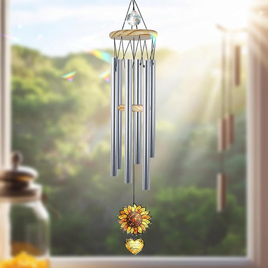 Personalized Memorial Sunflower Wind Chimes for Outside, Custom Crystal Memory Suncatcher Ornament, Sympathy Gift for Loss of Mother Father, in Loving Memory Windchimes, Mother's Day Garden Décor