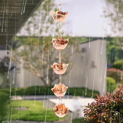 Luocute 3.28ft Hanging Rain Chain, Copper Elegant Weatherproof Rain Catcher Chain, Suitable for Yard Garden Temple (Flower Shaped)