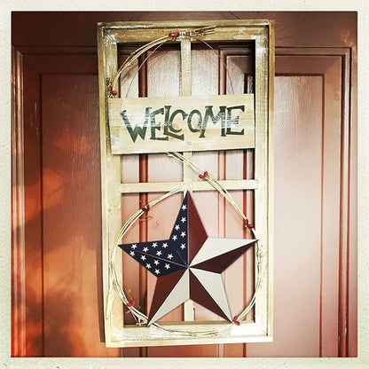 Metal Star Garden Stake 4th of July Yard Sign, Patriotic US Flag Barn Star Hanging Wall Decor for Front Porch Patio Lawn