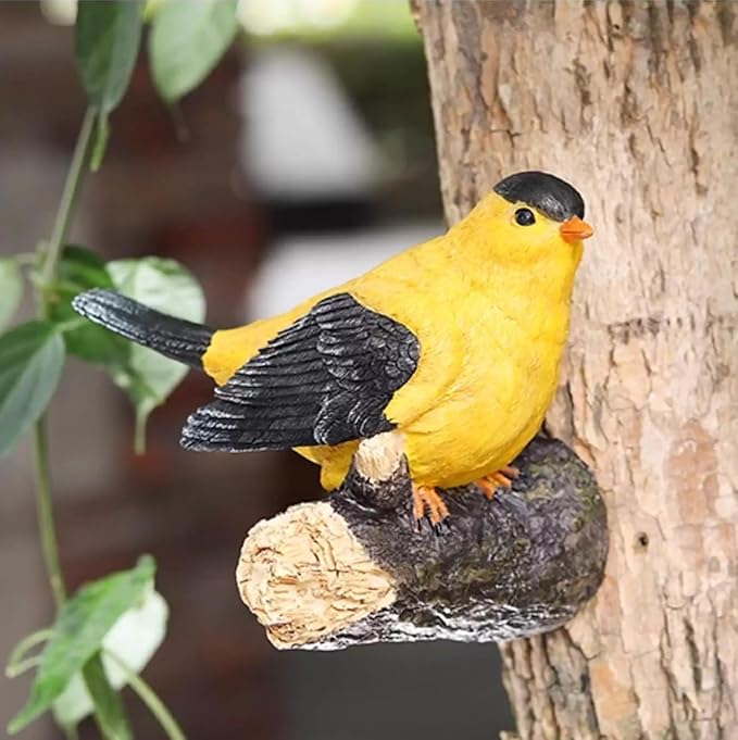 Hanging American Goldfinch Statue Outdoor Decor for Garden, Fairy Yard Wall Mount Figurines Home Bird Sculptures for Lawn Patio Front Porch Backyard Fence