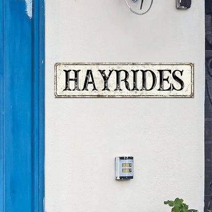 Madcolitote Retro Hay Rides Wood Sign Hay Rides Custom Street Sign Rustic Wooden Wall Art Farmhouse Wall Decor Kitchen Wall Hanger Retro Decoration Sign Housewarming Gift 6x24in