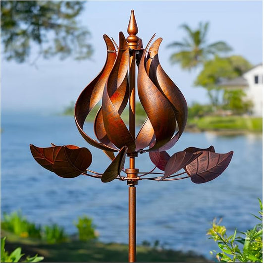 Tulip Wind Spinners Outdoor - Large Metal Wind Sculptures & Spinners for Yard Garden, Kinetic Windmill Decor for Yard Lawn Patio (24" W x 75" H)