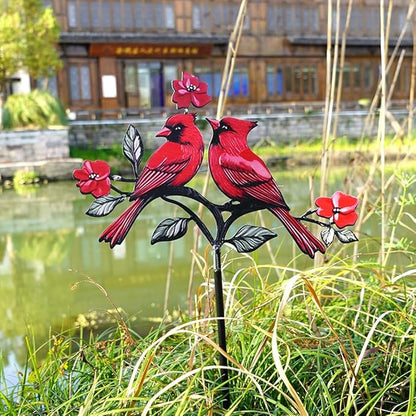 Red Cardinal Garden Stake - Metal Outdoor Decor for Patio & Yard(Red Cardinal-b)