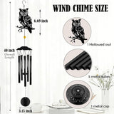 Owl Wind Chimes for Outside - Owls Windchimes Outdoors Metal Sympathy Owl Gifts for Women Mom Grandma Friend, Owls Wind Chime Outdoor Garden Patio Porch Balcony Decor (Black)