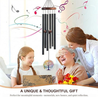 Tree of Life Wind Chimes for Outside, Deep Tone Outdoor Wind Chime with Colorful Wind Catcher, 6 Aluminum Tubes, Garden Porch Patio Decor, Memorial & Birthday Gift (32" Tree of Life)