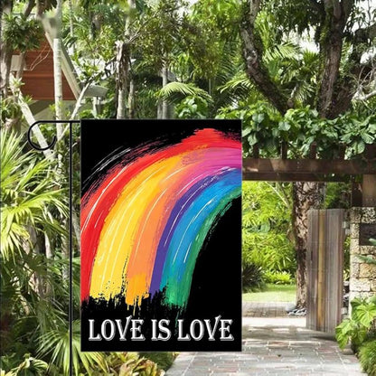 Gkyygk Rainbow Garden Flag 12 x 18 Inch Double Sided Love Is Love LGBT Welcome Banners Farmhouse Holiday Outside Decor Burlap Yard Flag