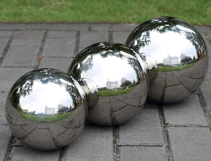 Nerien Gazing Ball, 6 Inch Stainless Steel Garden Mirror Globe, Polished Ornament Sphere, Hollow Floating Reflective Hemisphere, for Home Outdoor Pond Housewarming Swimming Pool Decoration, Silver