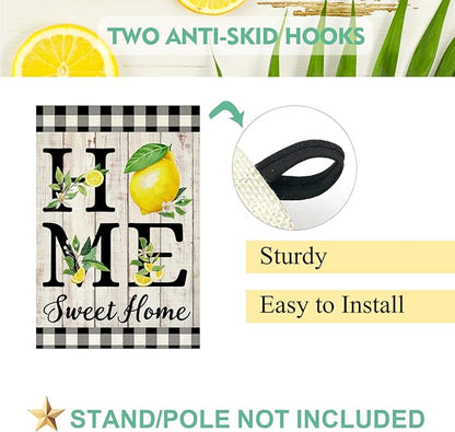 ORTIGIA Summer Lemon House Flag 28 x 40 Inch Double Sided Burlap Home Sweet Home Yellow Fruit Yard Flag Holiday Spring Farmhouse Seasonal Outdoor Outside Decoration (Large)