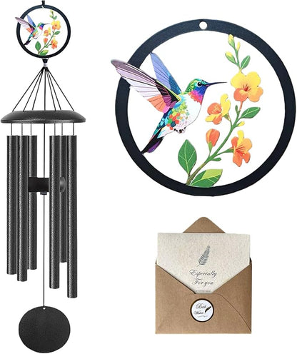Hummingbird Wind Chimes - 50 Inches Long with 6 Thick Tubes, Exquisite Hummingbird Design, Hanging Decor for Garden Yard Porch, Hummingbird Gifts for Women Mom Grandma Wife