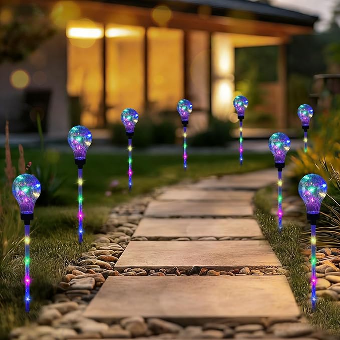 Huacenmy Solar Lights Outdoor Garden Decorative Waterproof 6 Pack Bulb Lights Outside Solar Pathway Lights for Garden Home Christmas Landscape Path Yard Lawn Driveway Flowerbed Decor - Multicolor