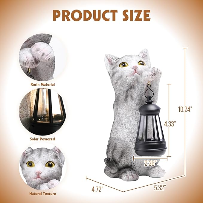 Solar Cat Garden Statue - Outdoor Cat Statues with Lantern Lights for Garden Yard Art Lawn Ornaments Porch Patio Balcony Home House Gardening Gifts for Women Grandma Mom