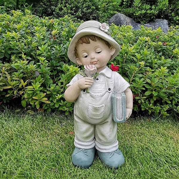 Garden Statue Animal Sculpture Outdoor Decor Gift Outdoor Courtyard Garden Little Girl Sculpture Decoration, Grass Garden Landscape Kid Sculpture Resin Decoration Crafts Gift(B)