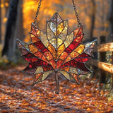 Hanging Stained Glass for Windows, Maple Leaf Set of 4 Suncatcher Ready to Hang Window Doors Home Decoration,Valentine's Day Ornaments Festival Gift