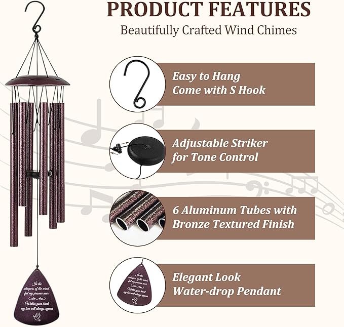 Memorial Wind Chimes for Loss of Loved One, 33.5 Inch Wind Chimes for Outside, Windchimes in Memory of a Loved One, Sympathy Wind Chimes, Bereavement Remembrance Funeral Gift