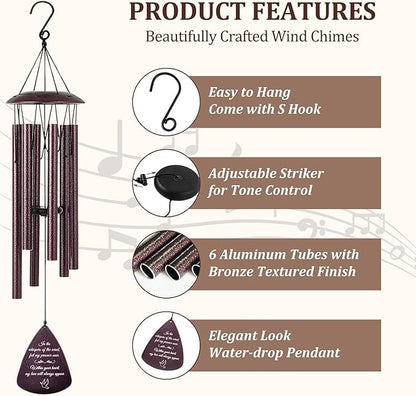 Memorial Wind Chimes for Loss of Loved One, 33.5 Inch Wind Chimes for Outside, Windchimes in Memory of a Loved One, Sympathy Wind Chimes, Bereavement Remembrance Funeral Gift