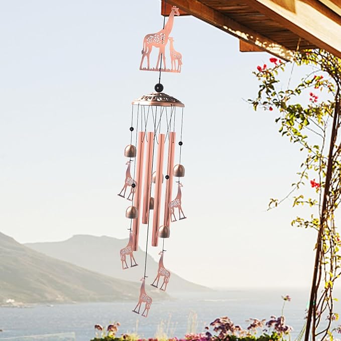 JOBOSI Brass Giraffe Wind Chime, for Women,Giraffe Wind Chime Outdoor, Handmade Metal Garden Wind Chimes,Melodic Weatherproof, Gift for Mom/Grandma