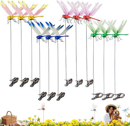 Jongdari 12pcs Dragonfly Hat Clip Realistic Fake Dragonflies Clip-On Garden Outdoor Decor Stakes Plastic Dragon Fly Clips Plant Decorations for Pot