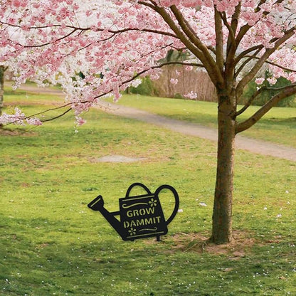 WADORN Grow Dammit Metal Outdoor Statues Silhouette, Funny Watering Can Metal Decorative Garden Stakes Rustic Silhouette Ornament Gift Funny Outdoor Decor for Backyard Patio Lawn Walkways Outdoor