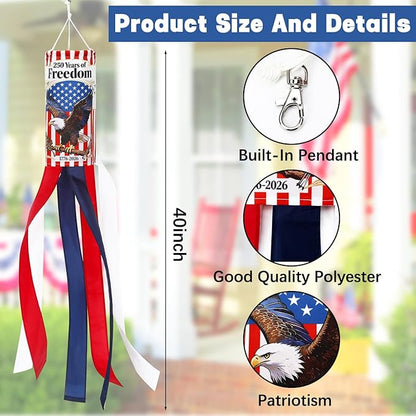 NOVWANG American Eagle Windsock, 2 Pack Heavy Duty USA Wind Spinners Red White Blue Wind Socks for Outdoor 250 Years Anniversary Patriotic Decor