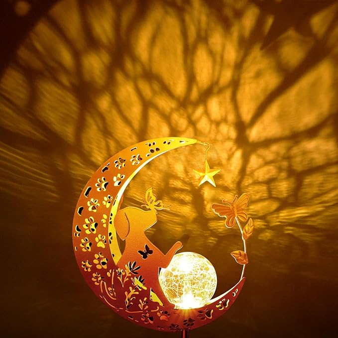 ZNYCYE Solar Lights Outdoor Decorative Moon Dog Butterfly Solar Stake Lights Birthday Mothers Day Gifts for Mom Women Grandma, Garden Decor Waterproof for Walkway, Yard, Lawn, Patio (Warm White)