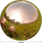 Nerien 12inch Gazing Ball, Stainless Steel Garden Mirror Globe, Polished Ornament Sphere, Hollow Floating Reflective Hemisphere, Home Outdoor Pond Housewarming Swimming Pool Decoration Gift, Rose Gold