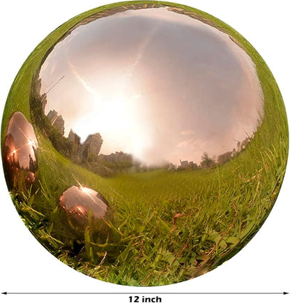 Nerien 12inch Gazing Ball, Stainless Steel Garden Mirror Globe, Polished Ornament Sphere, Hollow Floating Reflective Hemisphere, Home Outdoor Pond Housewarming Swimming Pool Decoration Gift, Rose Gold