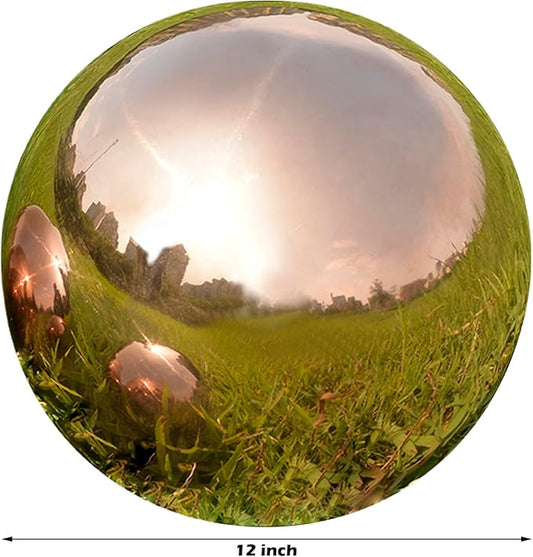 Nerien 12inch Gazing Ball, Stainless Steel Garden Mirror Globe, Polished Ornament Sphere, Hollow Floating Reflective Hemisphere, Home Outdoor Pond Housewarming Swimming Pool Decoration Gift, Rose Gold