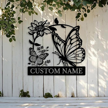 Custom Butterfly Metal Sign,Personalized Butterfly House Number Signs,Personalized Gardener Name Sign,Garden Patio Wall Decor (Style-5)