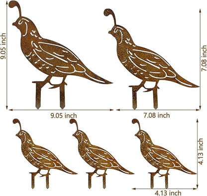 5PCS Rusty Quail Family Decorative Garden Stakes, Metal Birds Yard Decor, Bird Lover Gifts for Women Mom Grandma Wife, Metal Birds Statues Garden Sculptures and Yard Art, Patio, Lawn Ornaments