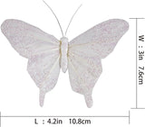 Cartanfill- Feather Fake Butterfly Balcony Decoration, Wedding Home Flower Pot Christmas Valentine's Day Fairy Garden Fairy Garden Supplies, White, 12pcs Wire