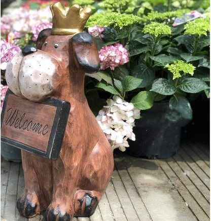 Outdoor Statue Garden Sculpture Garden Dog Sculpture, Garden Decoration, Retro Cute Welcome Card Dog Animal Decoration Lawn Outdoor Landscape Landscaping Sculpture Gift