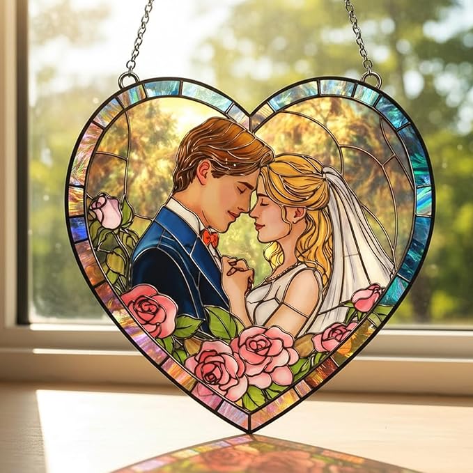 NAZENTI Custom Photo Stained Glass Suncatcher Gifts for Valentine Birthday Anniversary, Personalized Couple Portrait Window Hanging for Husband Wife, Romantic Home Decor for Boyfriend