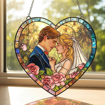 NAZENTI Custom Photo Stained Glass Suncatcher Gifts for Valentine Birthday Anniversary, Personalized Couple Portrait Window Hanging for Husband Wife, Romantic Home Decor for Boyfriend
