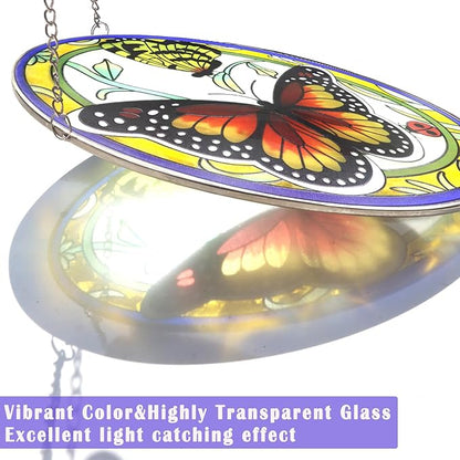 Monarch Butterfly Stained Glass Window Hanging, Butterfly Decorations Gift for Women, Valentine Stained Glass Suncatcher- Window Valentine Decor, Outdoor Hanging for Garden (10.5 inch)