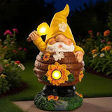 AVEKI Solar Garden Gnome Statue, Funny Gnome Honey Pot Figurine with Solar Light, Outdoor Waterproof Resin Garden Art for Patio Yard Lawn Balcony Ornament, Ideal Gift for Mom Grandma Women
