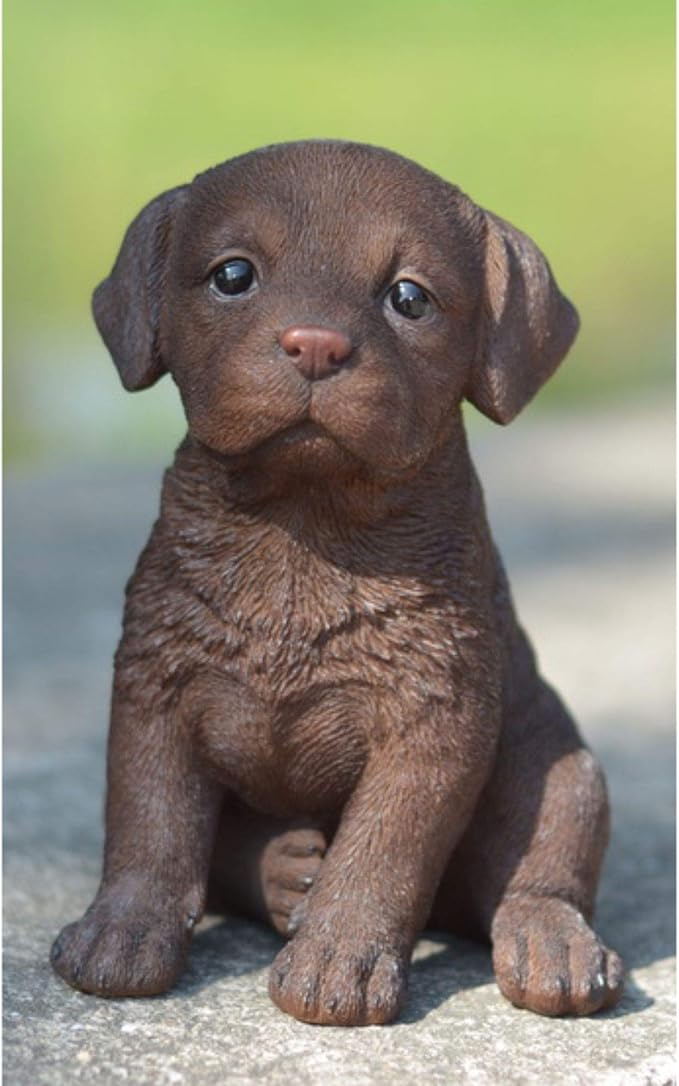 HI-LINE Sitting Labrador Puppy Outdoor Garden Statue - 6.5" - Brown